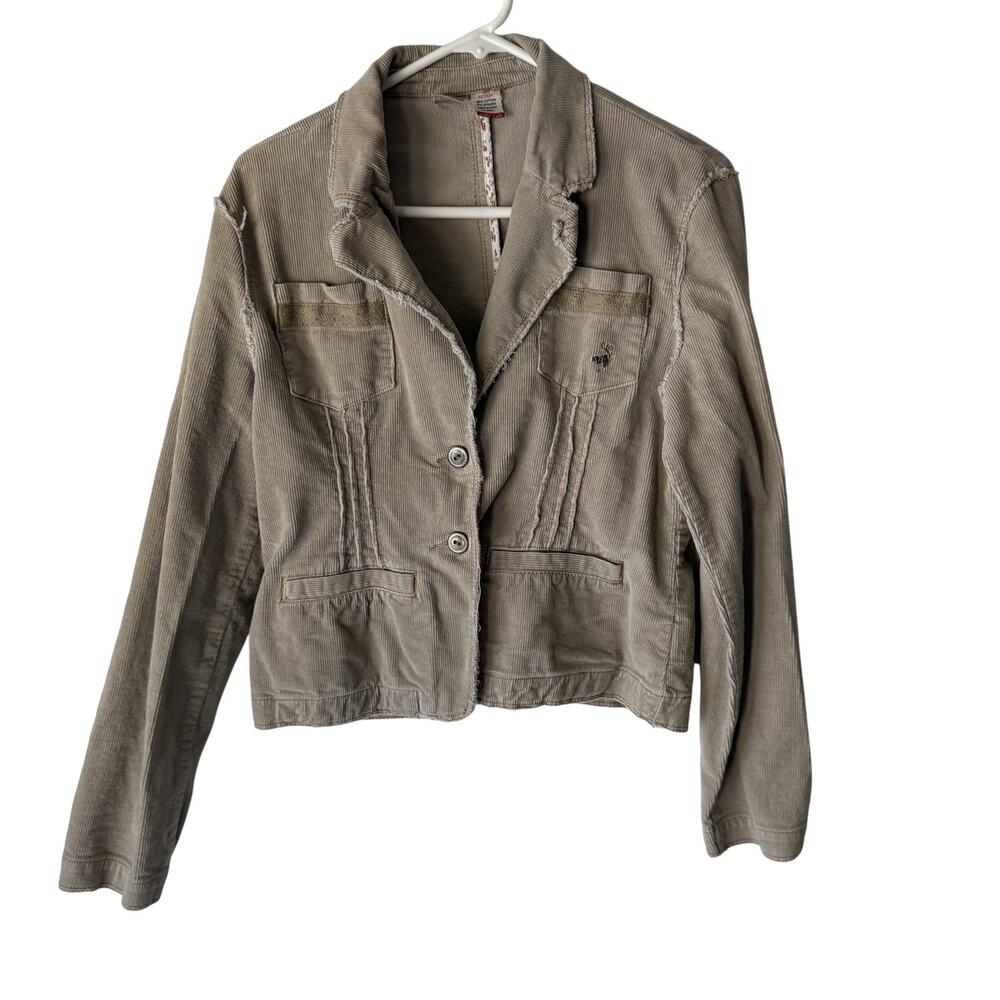 Unionbay Y2k Jacket Medium Tan Corduroy Frayed Edge Stretch Casual Academia‎